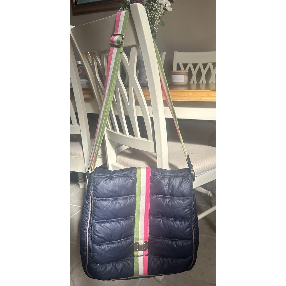 y2k juicy couture puffer messenger shoulder Crossbody stripes book bag Navy Blue